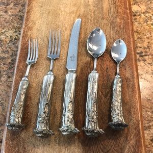 Four  5-Piece Pewter Antler Flatware Settings SORRY FOR ANY CONFUSION SOLD